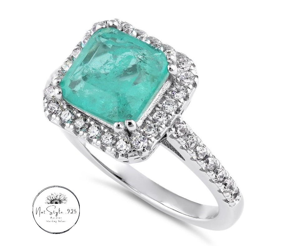 Teal Square Cut Crackled CZ
