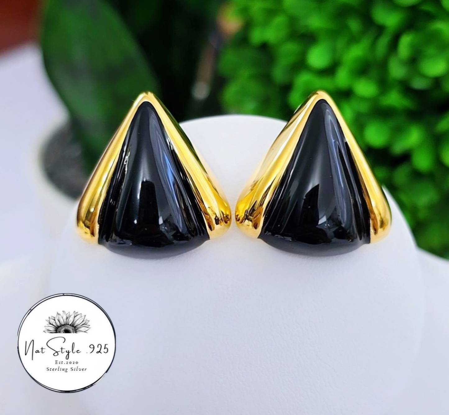 Black and Gold Triangle Earrings