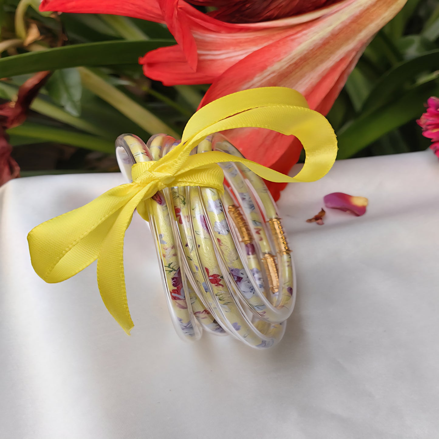 Jelly Bangle Yellow & Purple Flowers