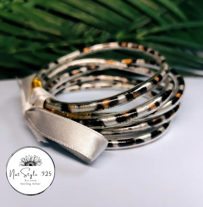 Jelly Bangle Silver Animal Print