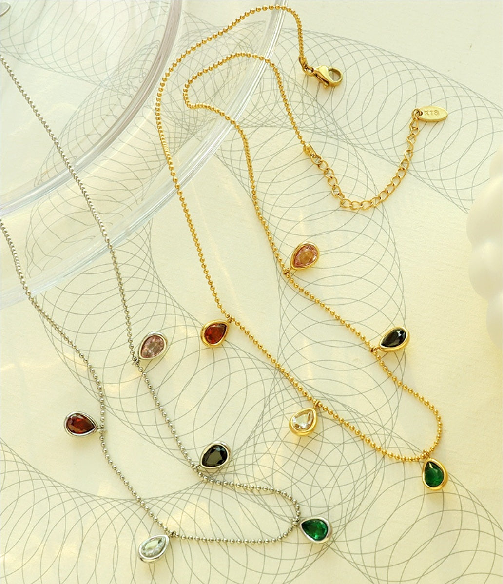 Silver Multicolor Teardrops Necklace