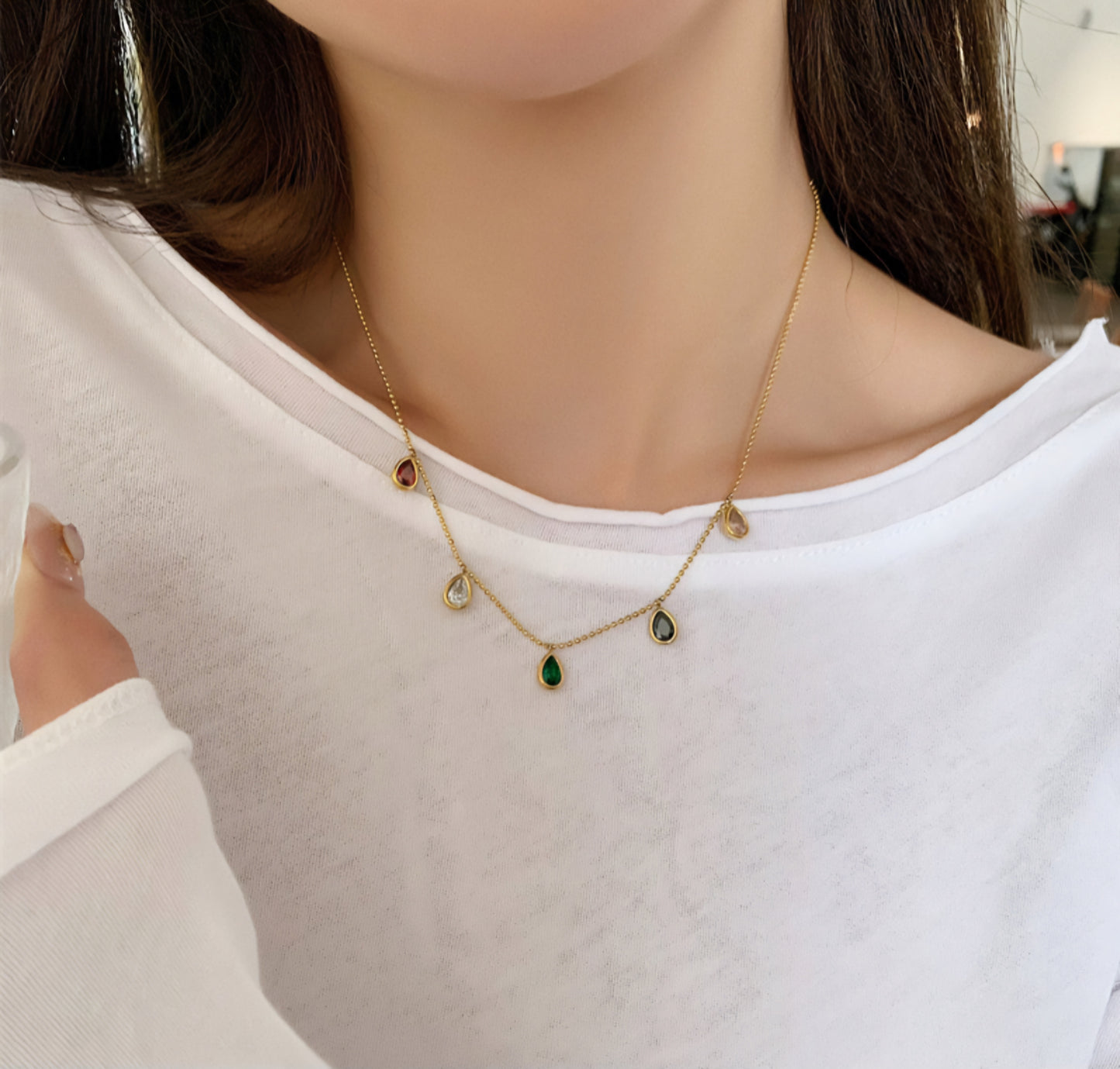 Gold Multicolor Teardrops Necklace