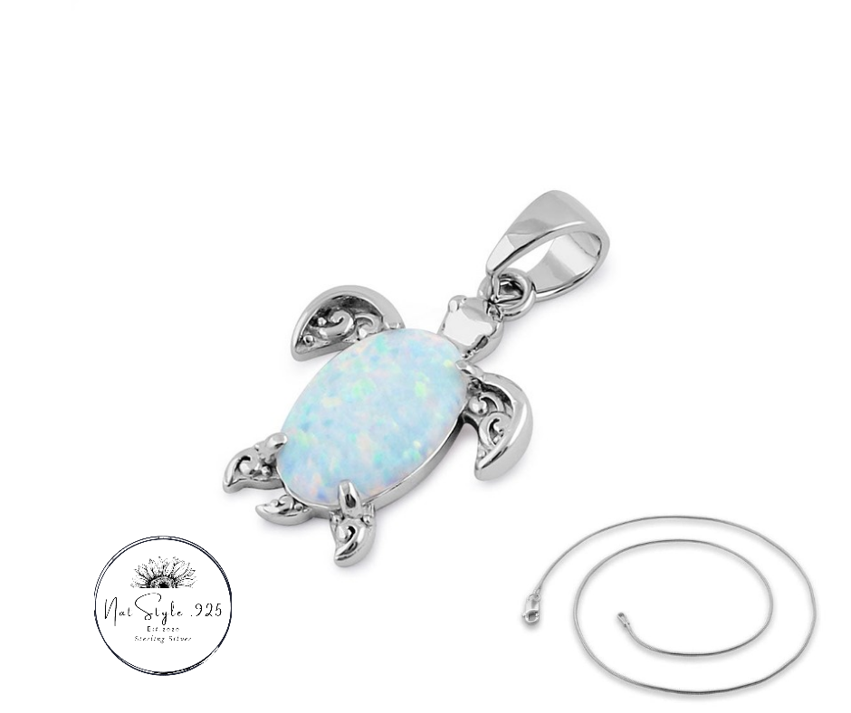 White Opal Sea Turtle Necklace