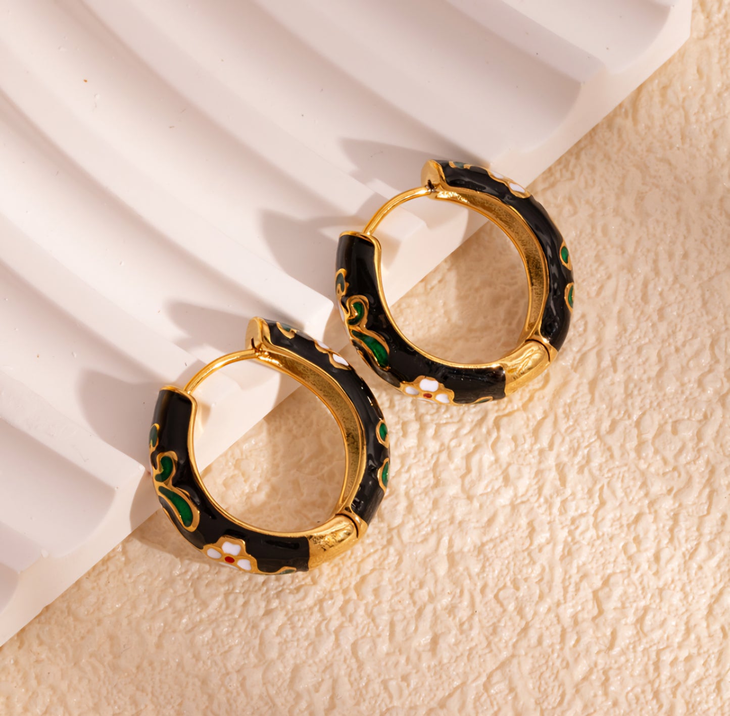 Black Spring Flowers Hoops