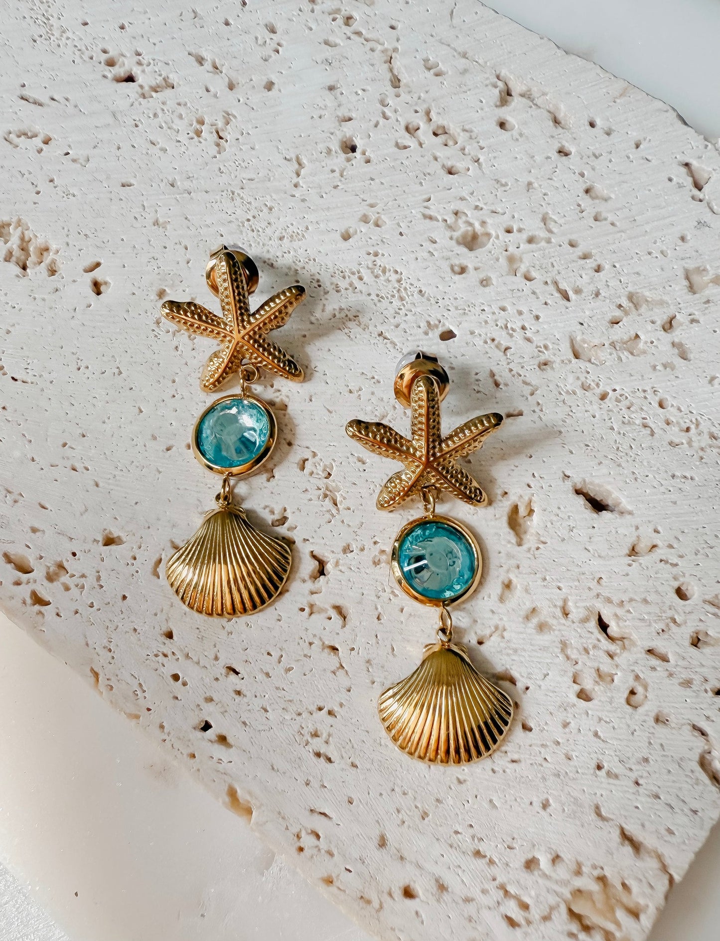Aqua Starfish and Shell Earrings