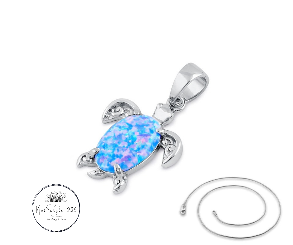 Blue Lavender Opal Sea Turtle Necklace