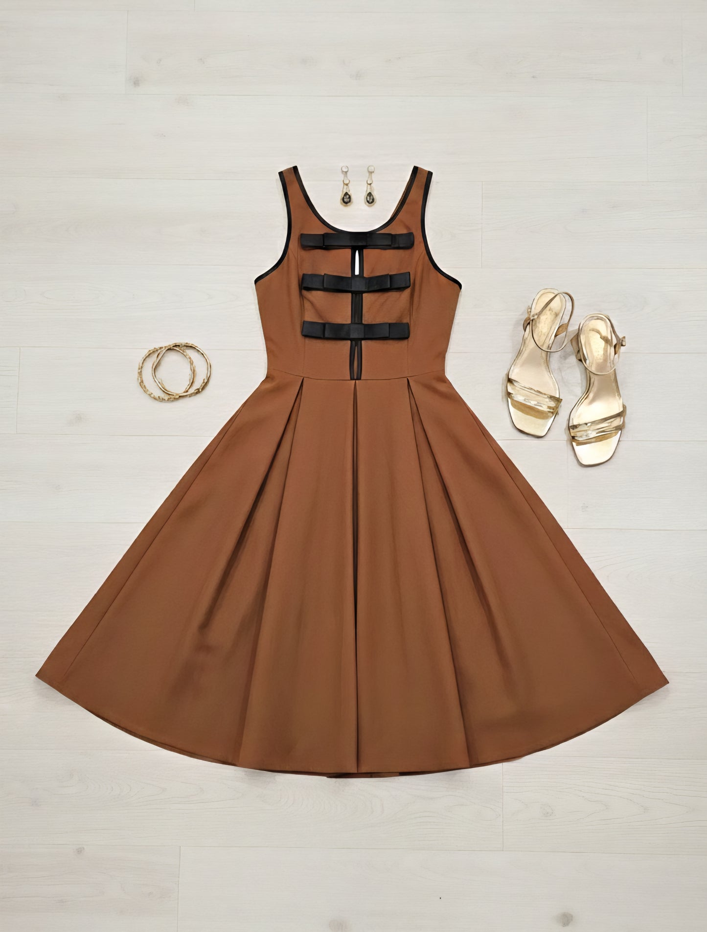 Suede Bow Detail Knee Length Dress