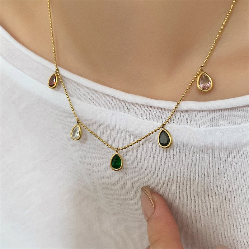 Gold Multicolor Teardrops Necklace