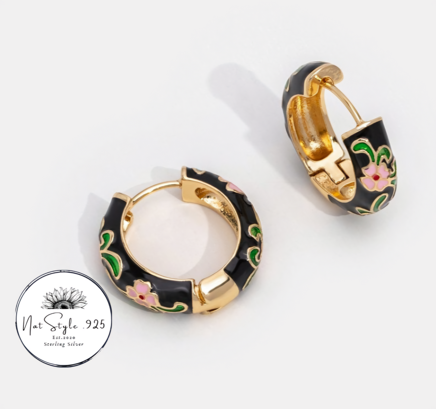Black Spring Flowers Hoops