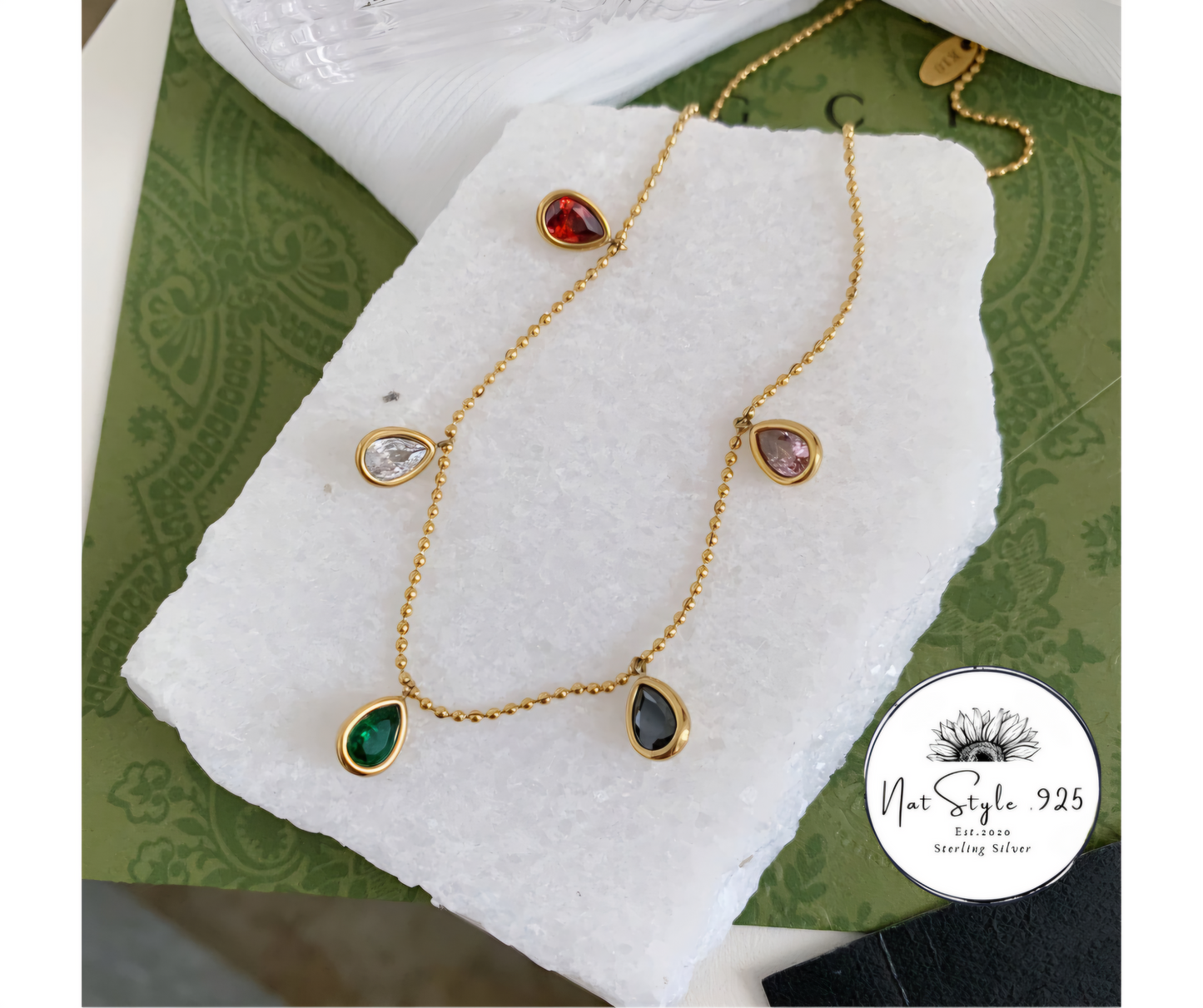 Gold Multicolor Teardrops Necklace