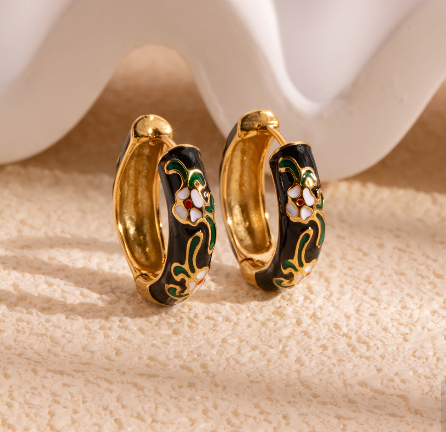 Black Spring Flowers Hoops
