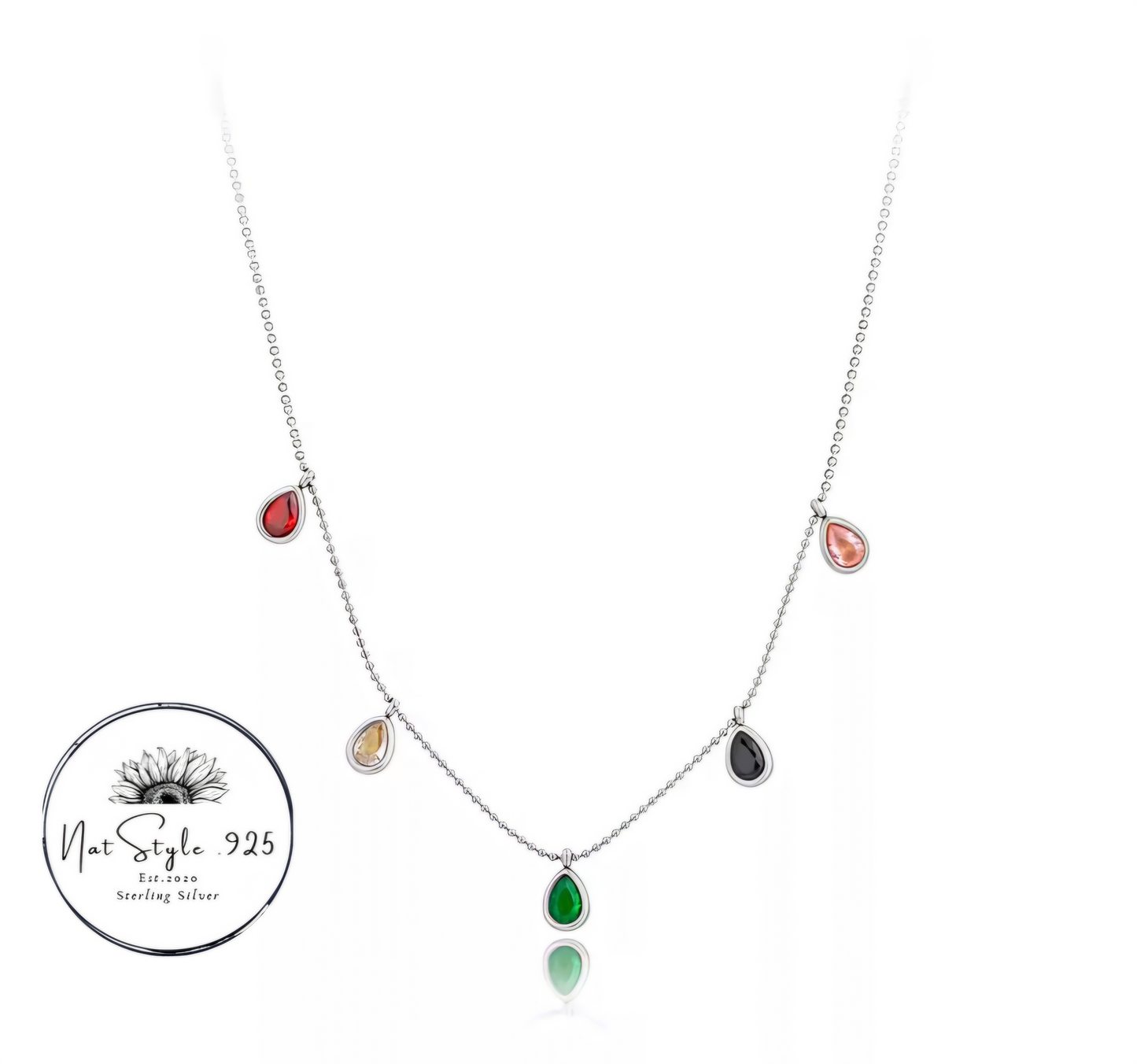 Silver Multicolor Teardrops Necklace