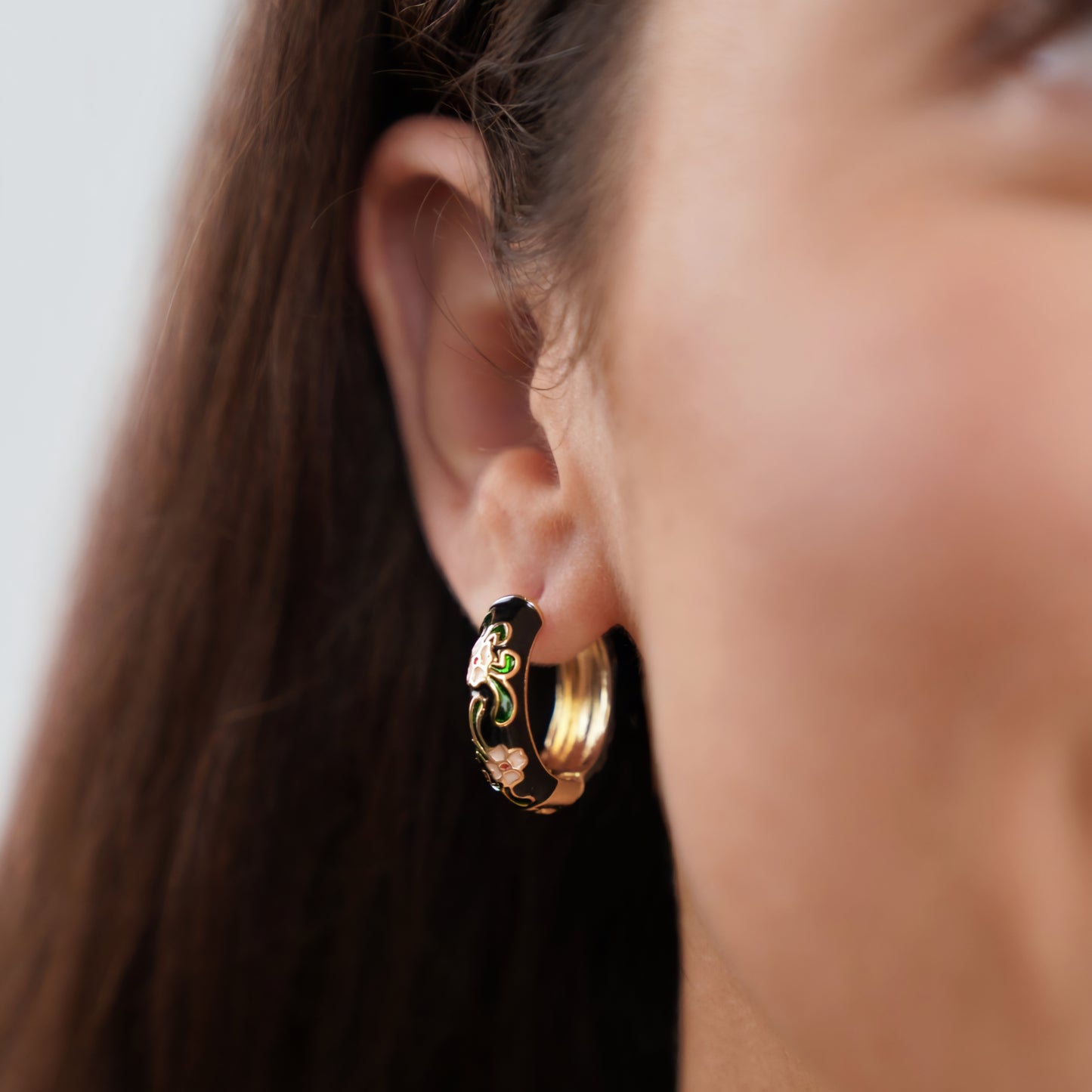 Black Spring Flowers Hoops