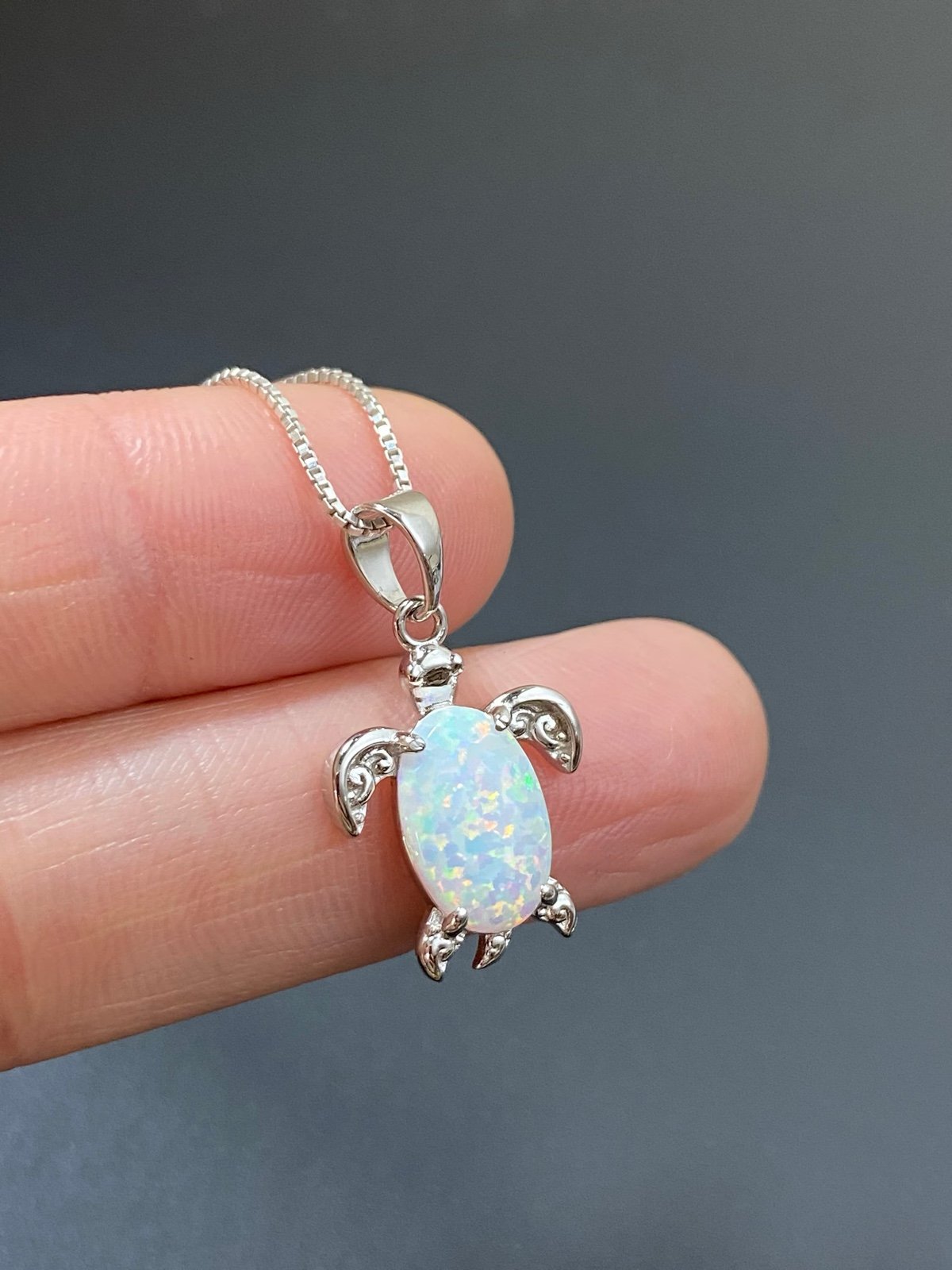 White Opal Sea Turtle Necklace
