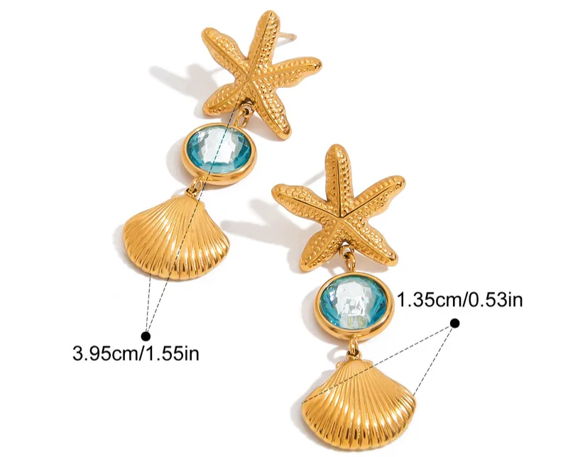 Aqua Starfish and Shell Earrings