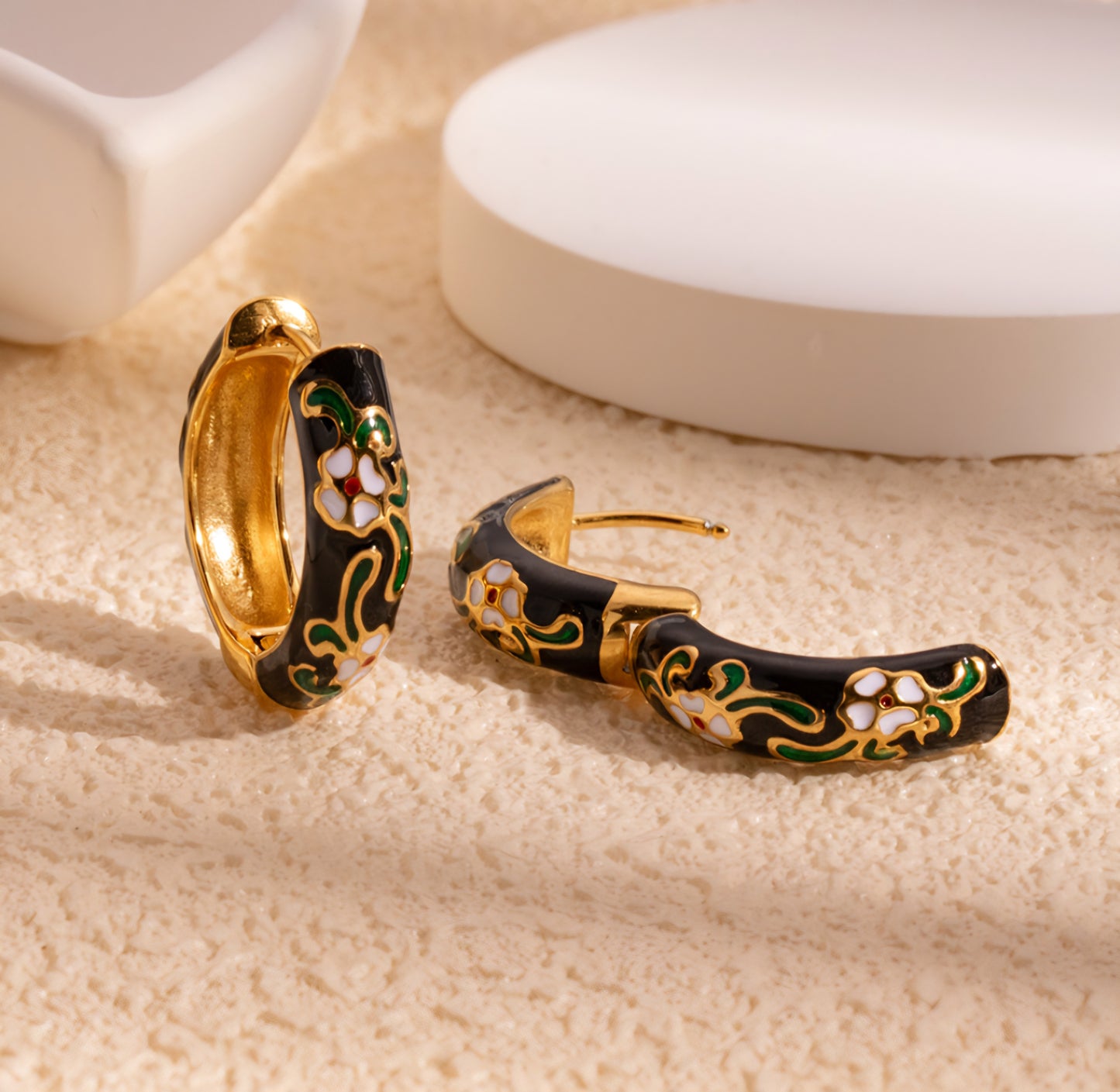 Black Spring Flowers Hoops