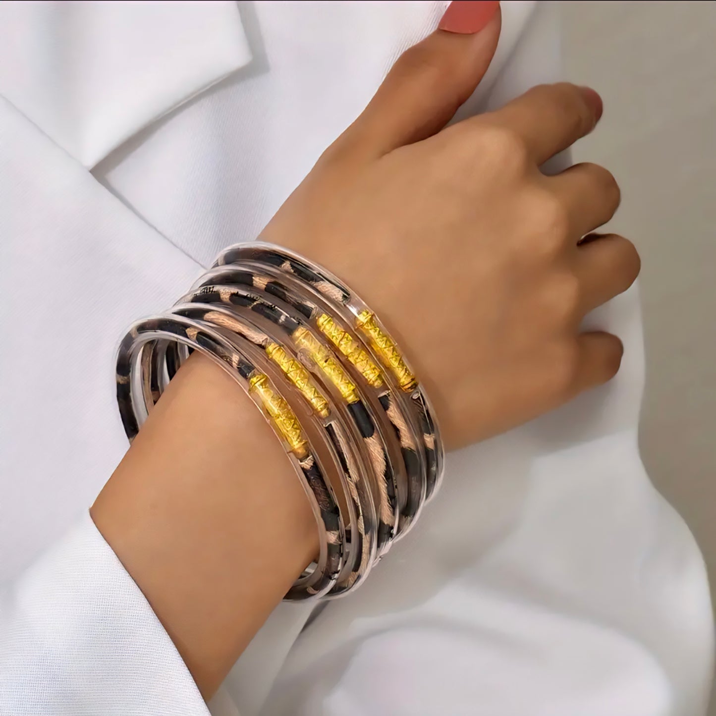 Jelly Bangle Gold Animal Print