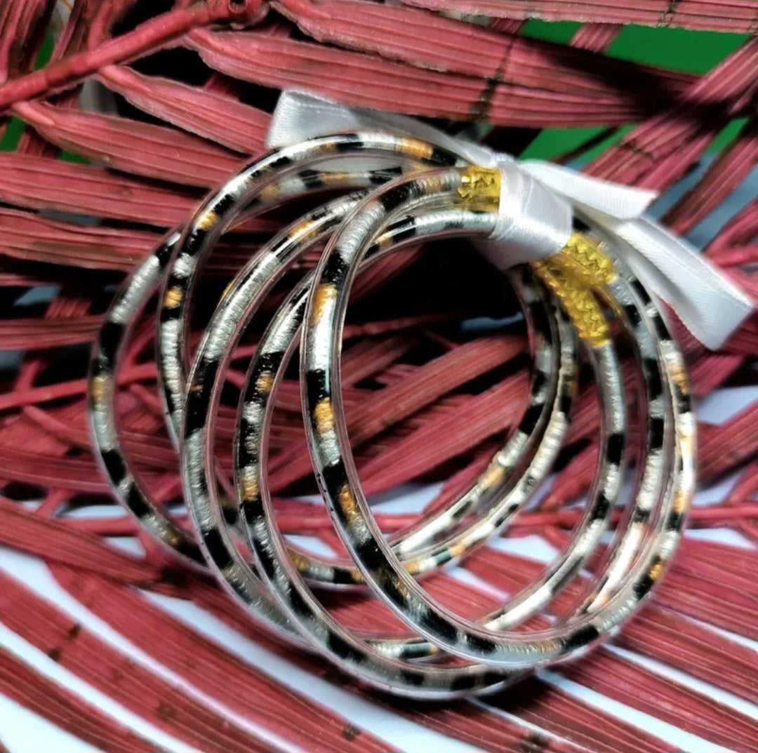 Jelly Bangle Silver Animal Print