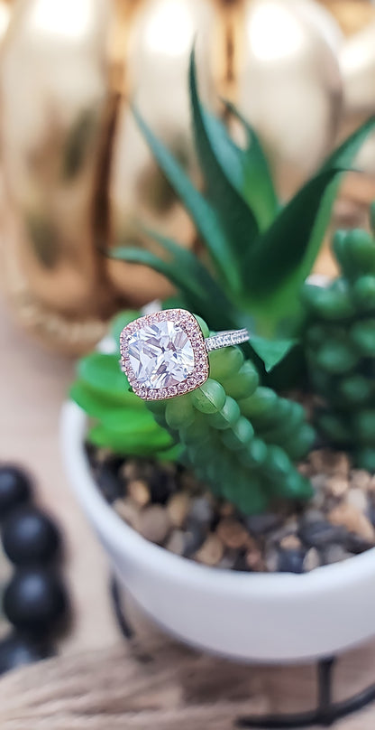 Jasmine Ring Two Tone Rose Gold Cz Clear & Pink