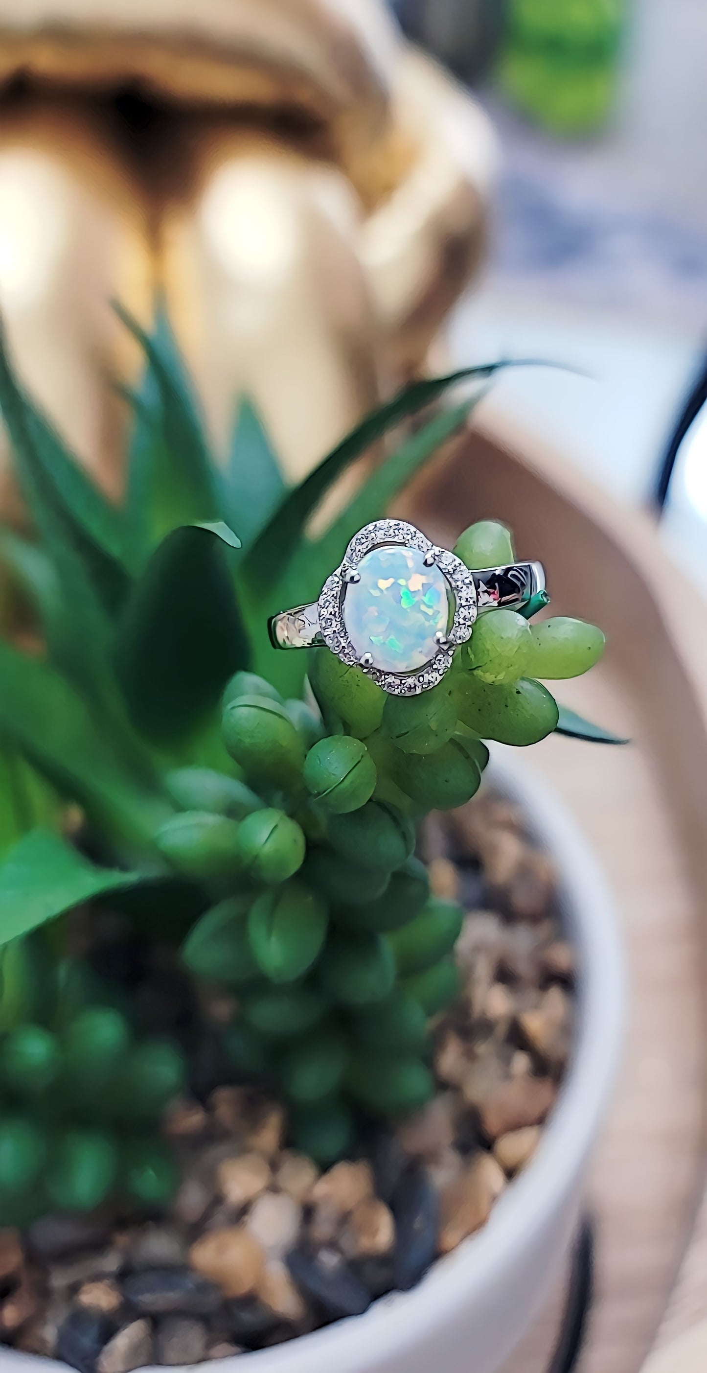 Elegant White Opal Oval Flower