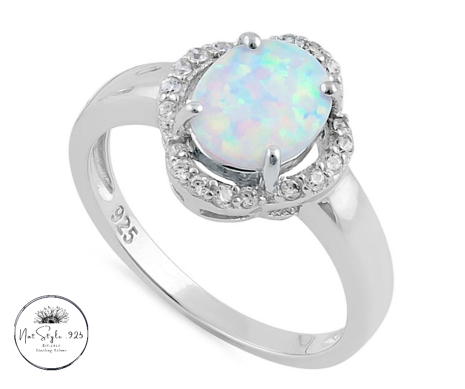 Elegant White Opal Oval Flower