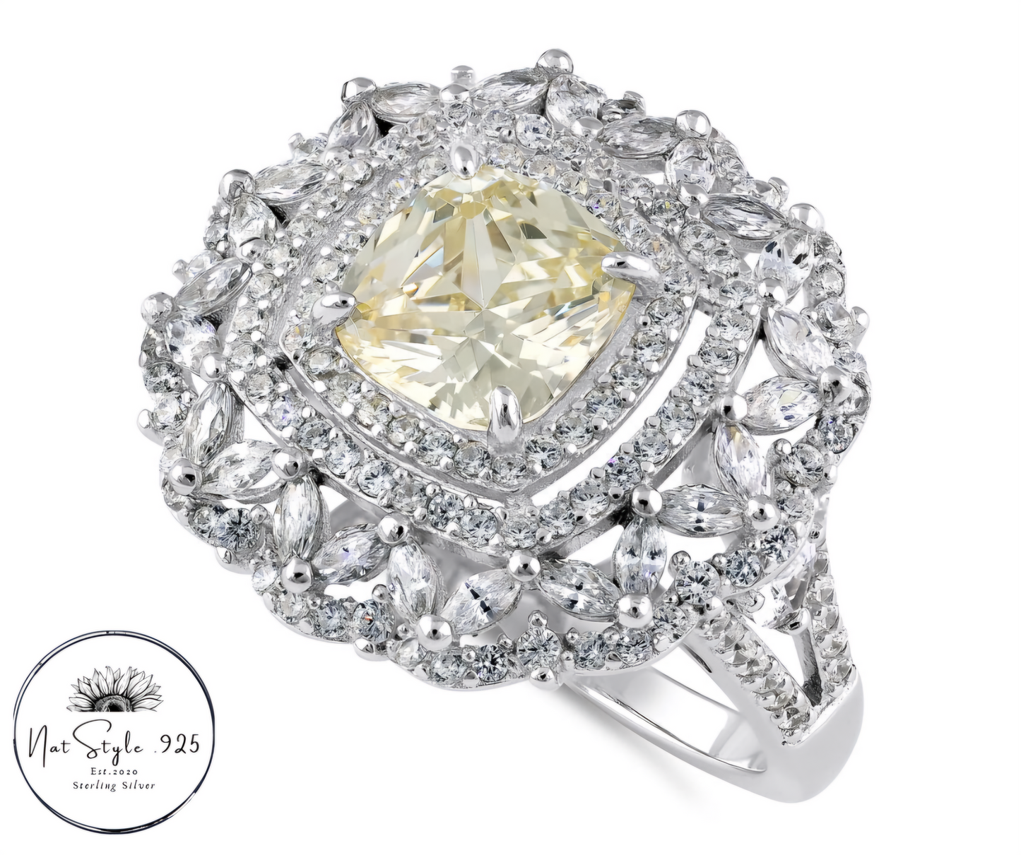 (PRE-ORDEN) Yellow Cushion CZ Ring