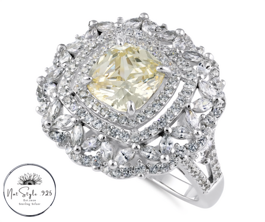 (PRE-ORDEN) Yellow Cushion CZ Ring