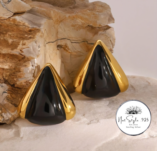 Black and Gold Triangle Earrings