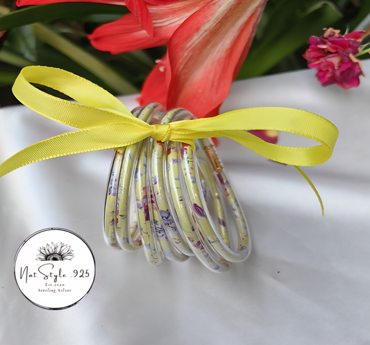 Jelly Bangle Yellow & Purple Flowers