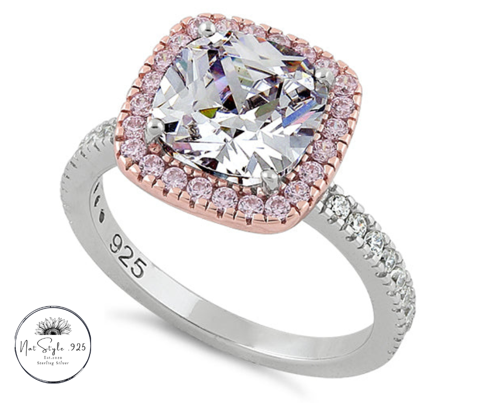 Jasmine Ring Two Tone Rose Gold Cz Clear & Pink