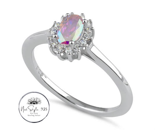 Oval Iridescent Rainbow Halo Ring