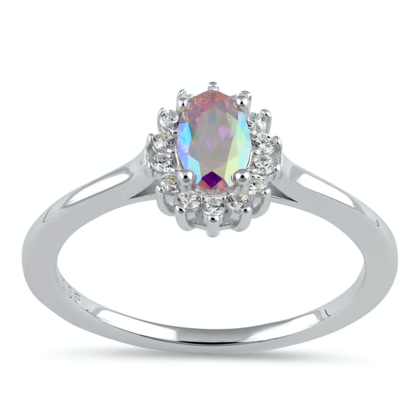 Oval Iridescent Rainbow Halo Ring