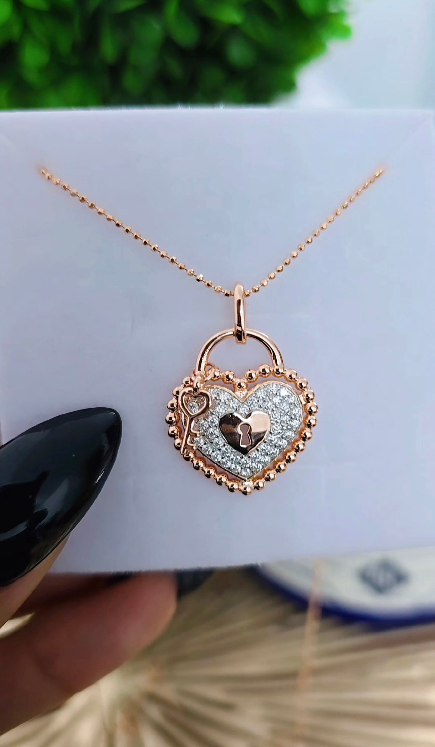 Rose Gold Heart and Lock CZ Necklace