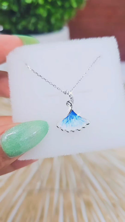 Blue and White Enamel Shell CZ Necklace