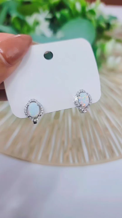 Elegant White Opal Oval Earrings