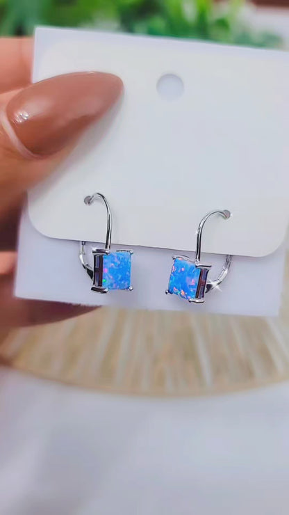 Elegant Blue Lavender Opal Square Earrings