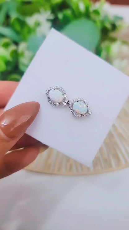 Elegant White Opal Oval Earrings