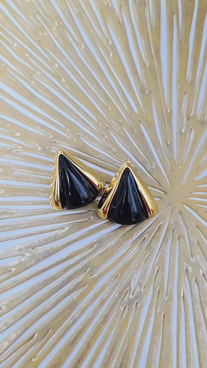 Black and Gold Triangle Earrings