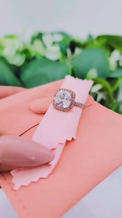 Jasmine Ring Two Tone Rose Gold Cz Clear & Pink