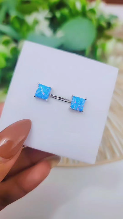 Elegant Blue Lavender Opal Square Earrings