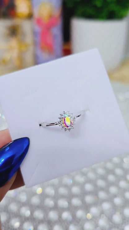 Oval Iridescent Rainbow Halo Ring