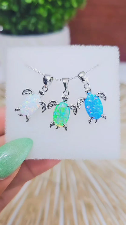 Green Opal Sea Turtle Necklace