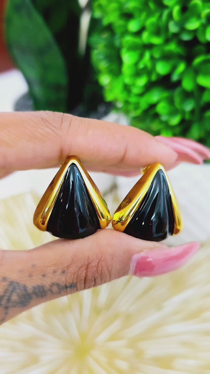 Black and Gold Triangle Earrings