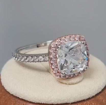 Jasmine Ring Two Tone Rose Gold Cz Clear & Pink