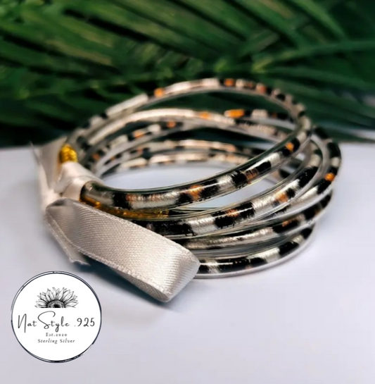 Jelly Bangle Silver Animal Print