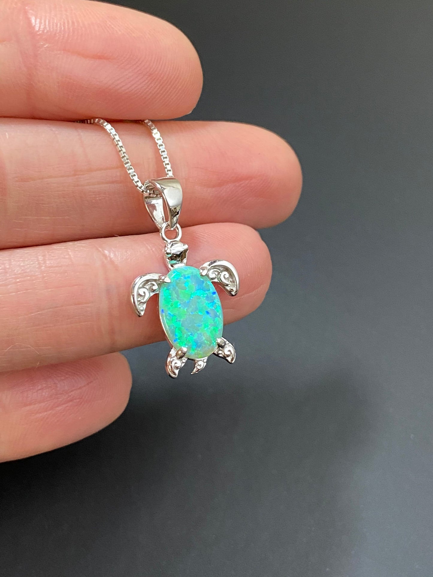 Green Opal Sea Turtle Necklace