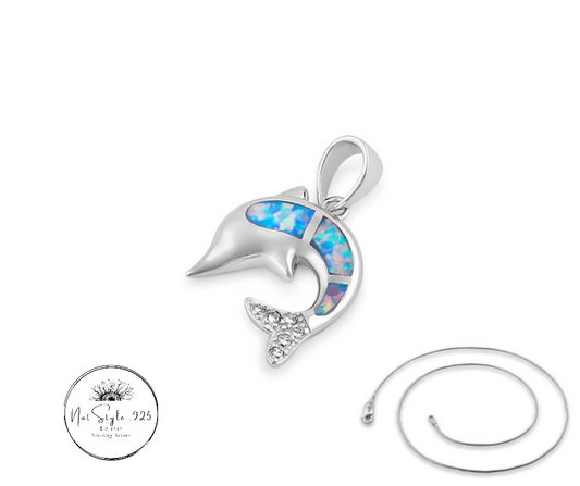 Blue Lavender Opal Dolphin Necklace