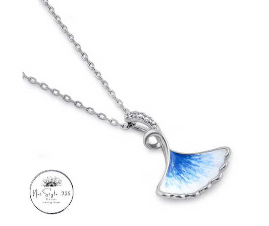 Blue and White Enamel Shell CZ Necklace