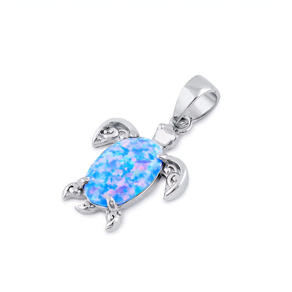 Blue Lavender Opal Sea Turtle Necklace