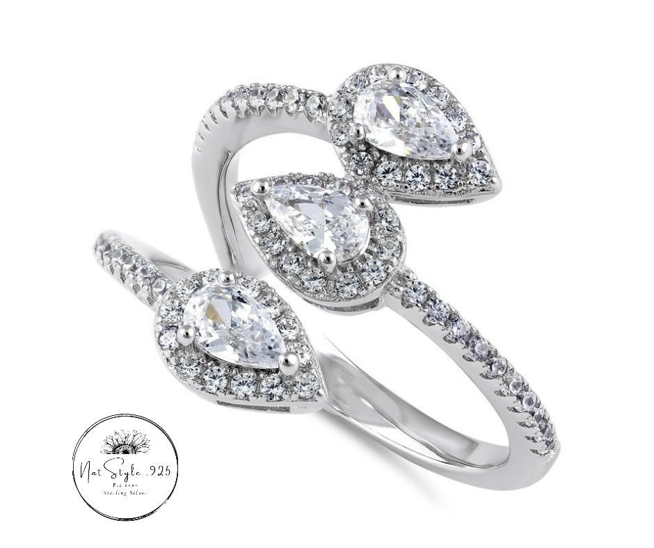 Triple Pear Halo Ring